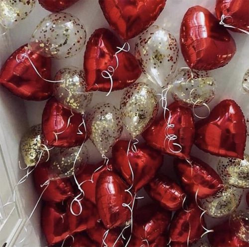 20 Red Heart and 10 golden Round Balloons