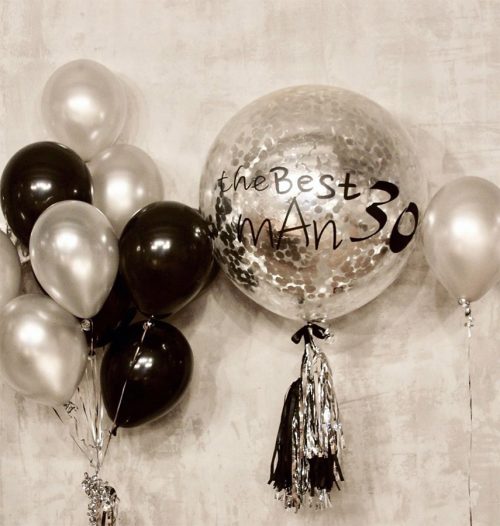 Black Silver Bouquet + Large balloon