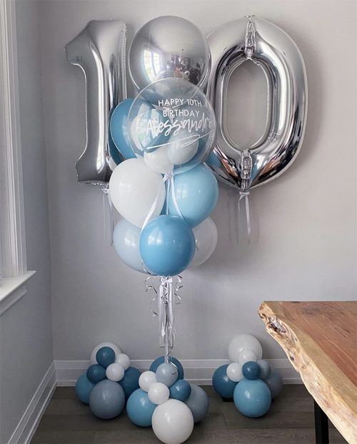 Blue Silver Numbers double balloons