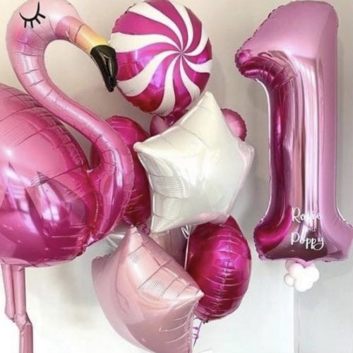 Number 1 set of flamingo balloons
