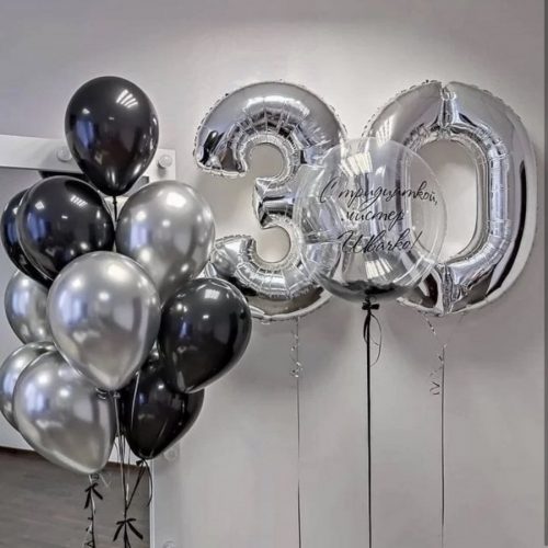 Number 30 silver and black balloons