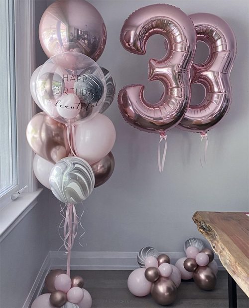 Pink Gold bouquet +Numbers double balloons
