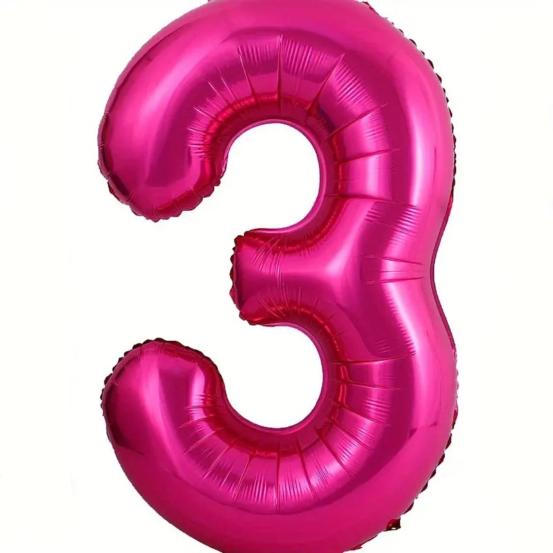 hot pink fuchsia number 3 balloon