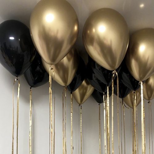50 Helium Balloons (Black & Gold)