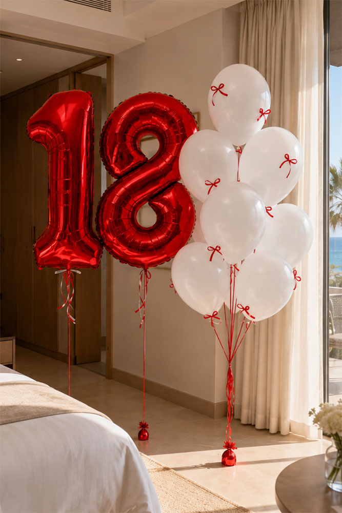 18th Birthday Balloons (Red, White)