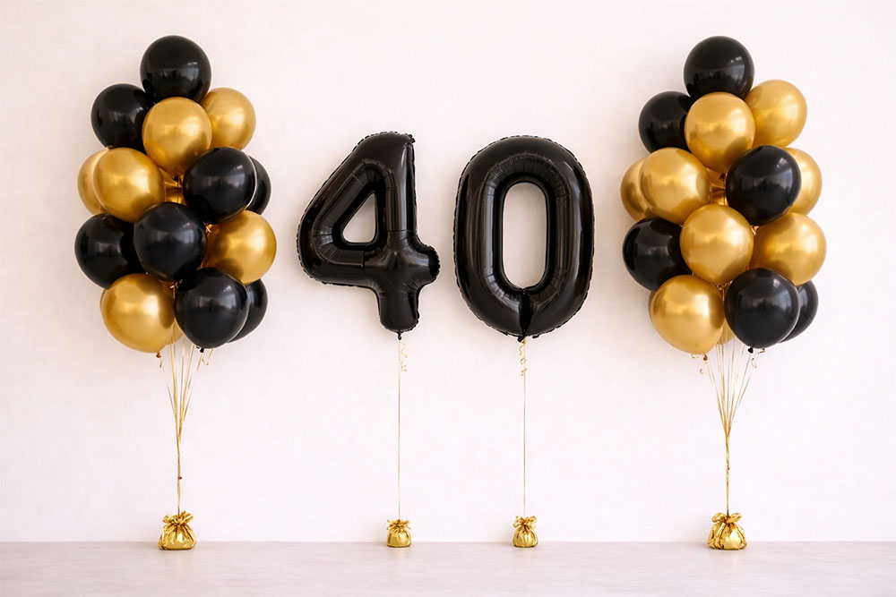 Number 40 Helium Balloons Black Gold